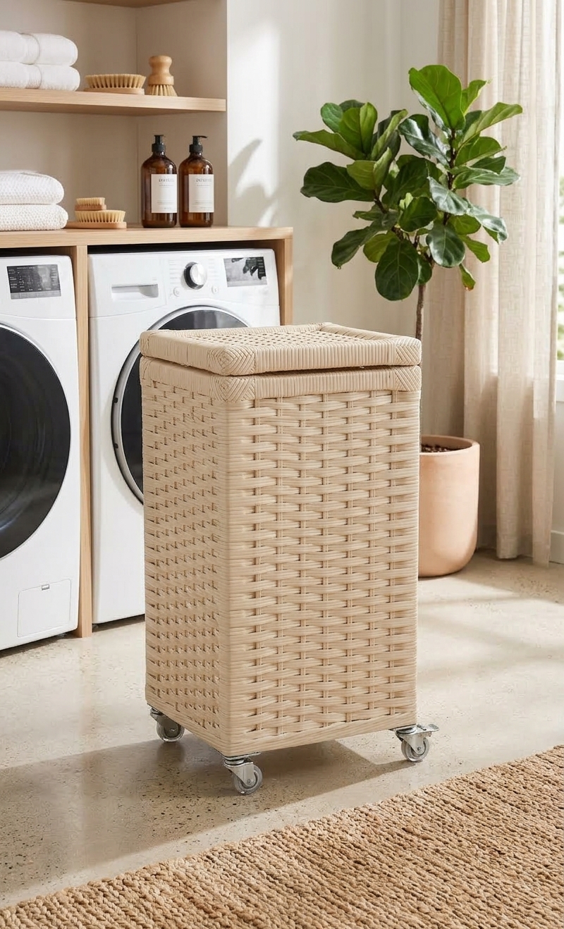 Cesto para Roupas 54 Litros Palha 30x30x60 Rodizios