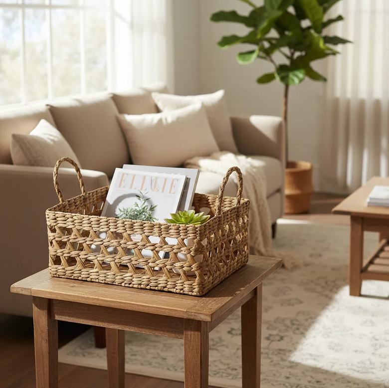 Cesto Multiuso Revisteiro em Taboa Natural 35x30x15 em ambiente