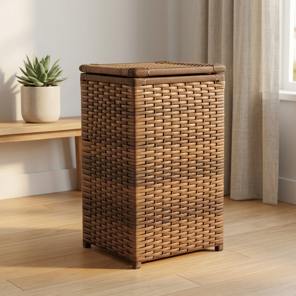 Cesto de Roupa em Vime Sintético Argila 30x30x58 Cm