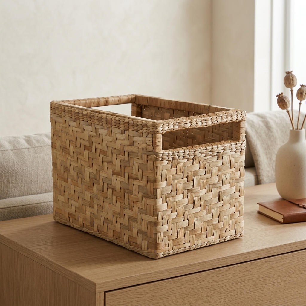 Cesto Caixote Organizador em Taboa Natural 45x30x30 Cm em ambiente