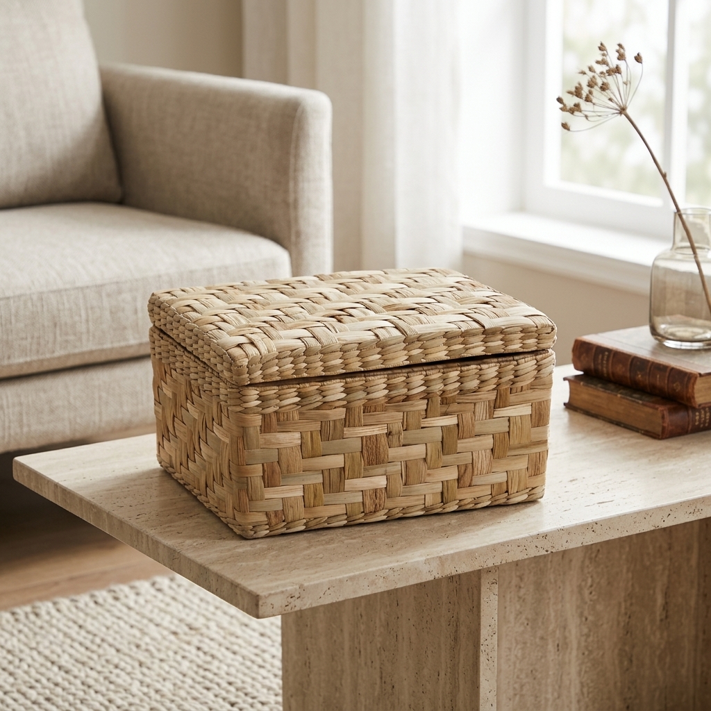 Caixa Organizadora de Taboa Tramada Natural 30x25x16 Cm em ambiente