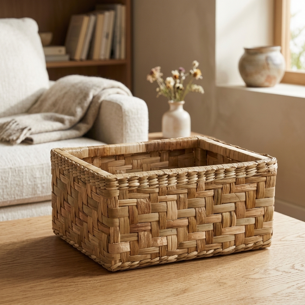 Cesto Natural em Taboa Tramada 30x25x14 Cm