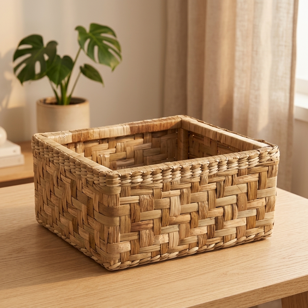 Cesto Natural em Taboa Tramada 30x25x14 Cm em ambiente