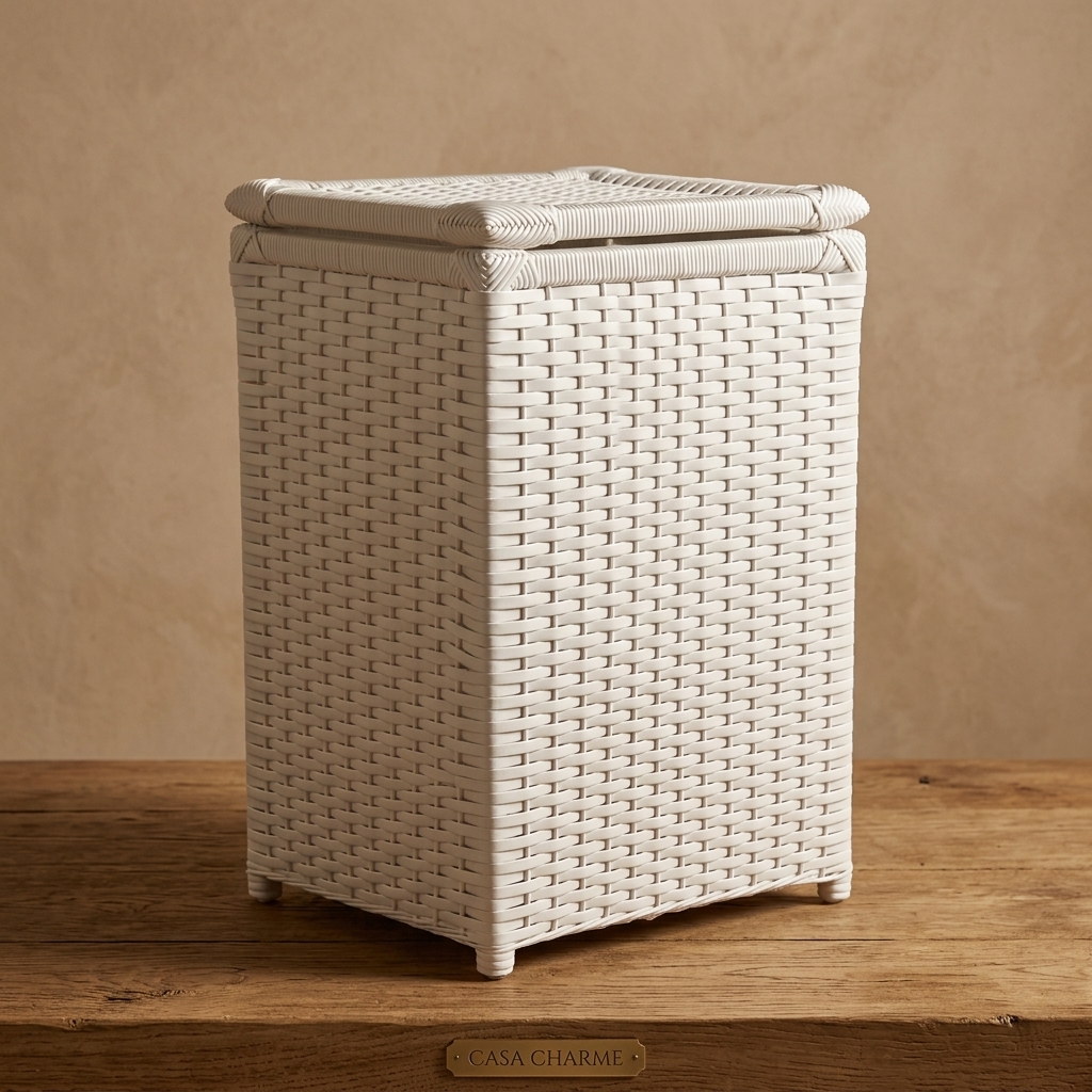 Cesto de Roupa Artesanal Branco 35x35x60 Cm em ambiente