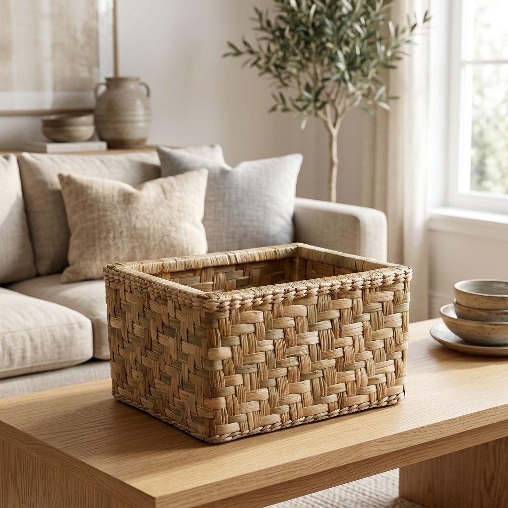 Cesto Natural de Taboa Tramada 40x32x23 cm Cm em ambiente