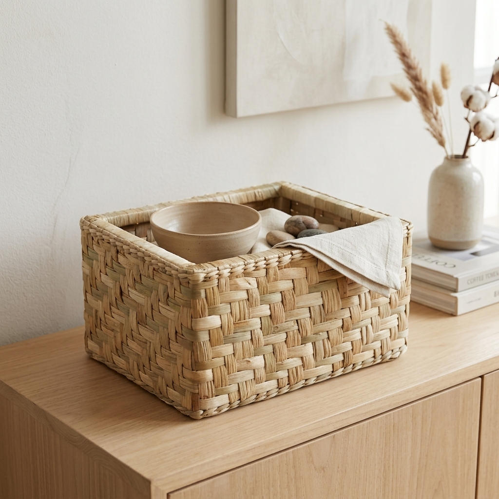Cesto Natural de Taboa Tramada 40x32x23 cm Cm