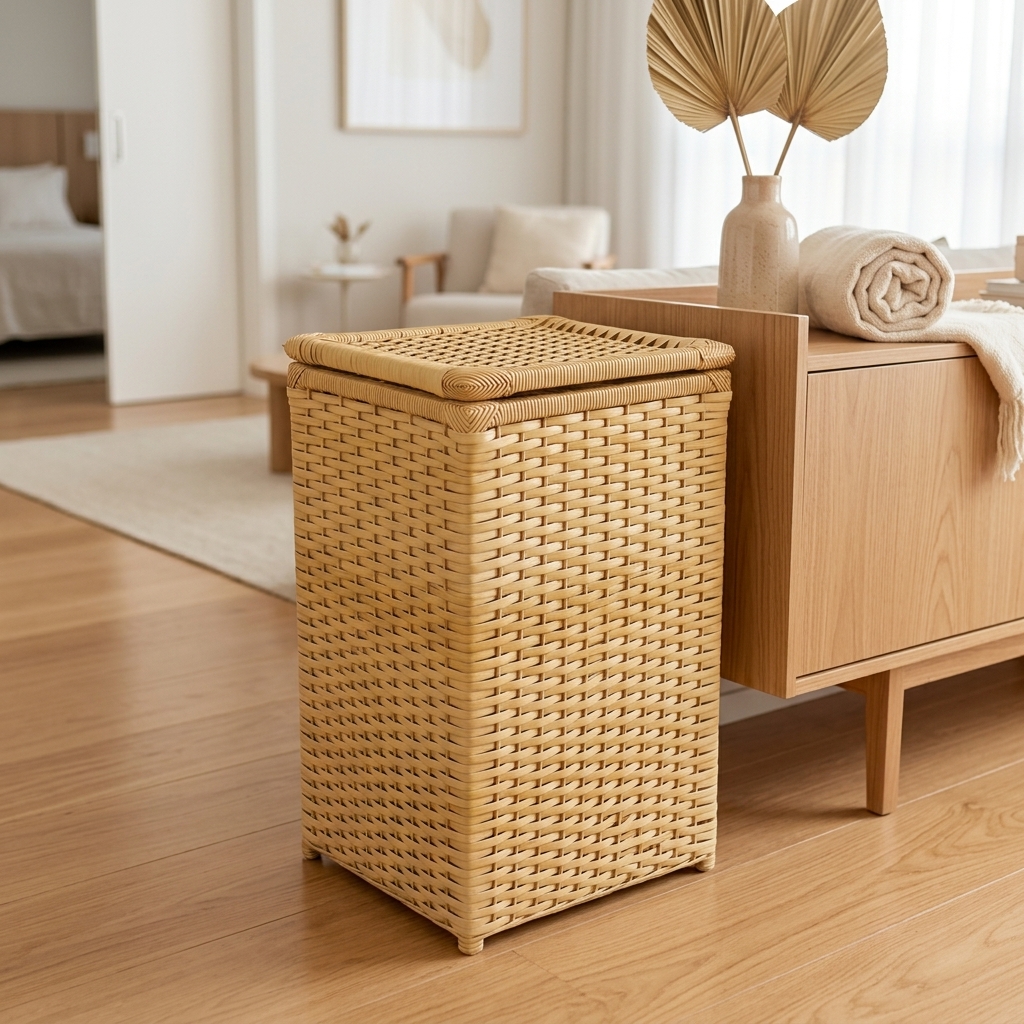 Cesto de Roupa Multiuso Artesanal Bananeira 40x30x60 Cm em ambiente