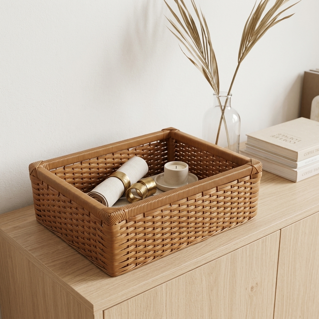 Cesto Organizador Fibra Sintética Avelã 50x40x18 Cm em ambiente