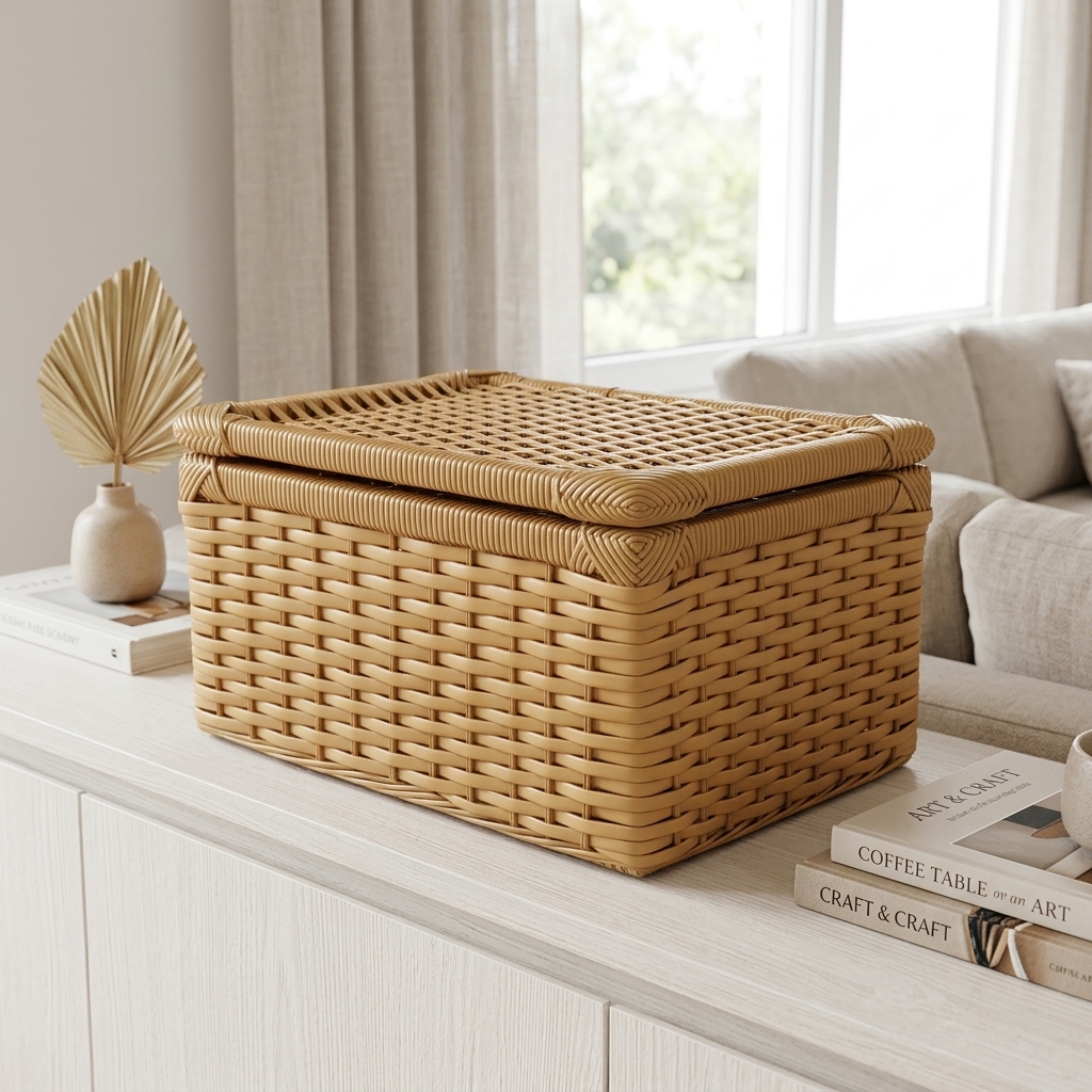 Caixa Multiuso Vime Sintético Bananeira 45x35x25 Cm em ambiente