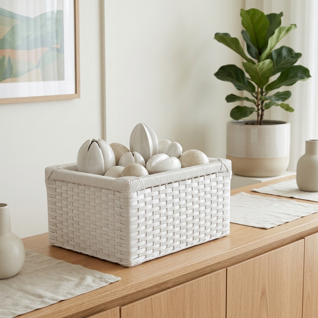 Cesto Organizador Artesanal Branco 42x32x22 Cm em ambiente