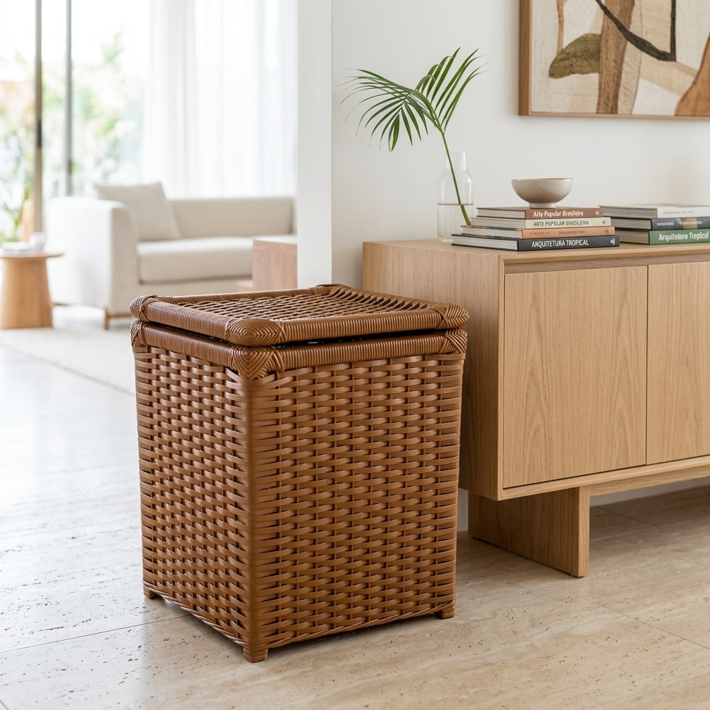 Cesto de Roupa Multiuso Artesanal 35x25x40 Cm em ambiente