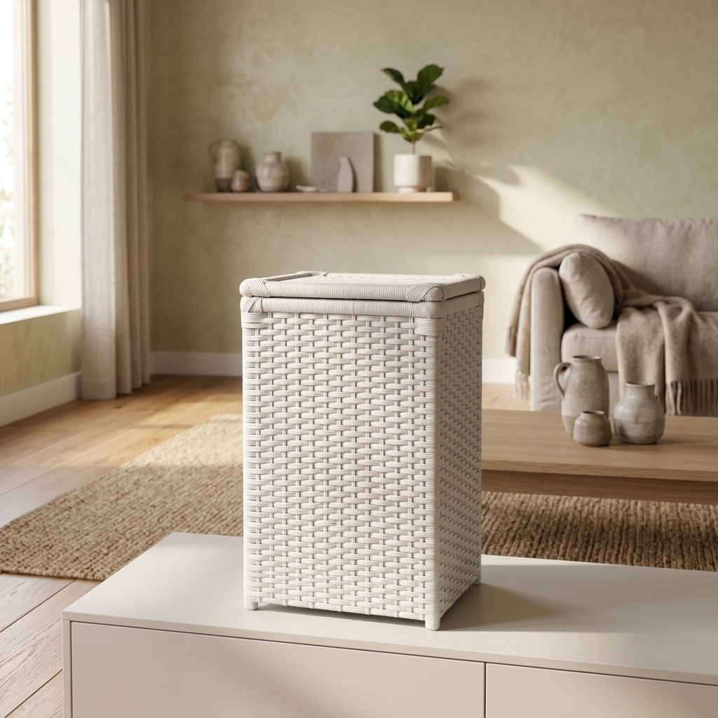 Cesto de Roupa Branco Artesanal 40x25x60 Cm