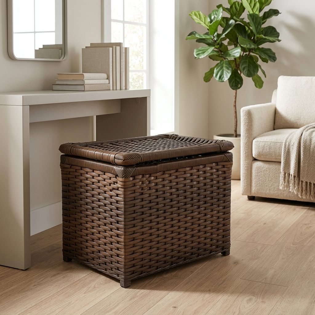 Baú Multiuso em Vime Sintético Argila 45x30x35 Cm