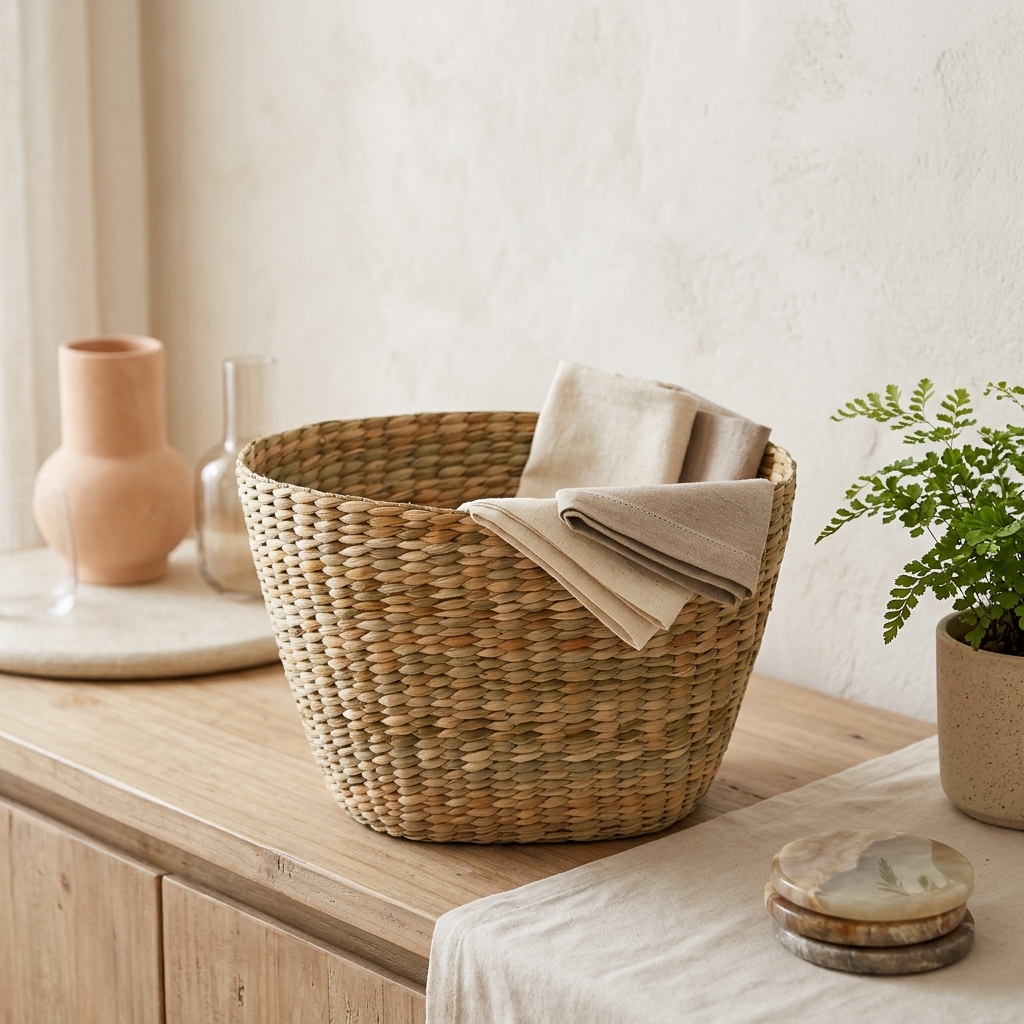 Cesto Natural em Taboa Tramada 40x25x33 Cm