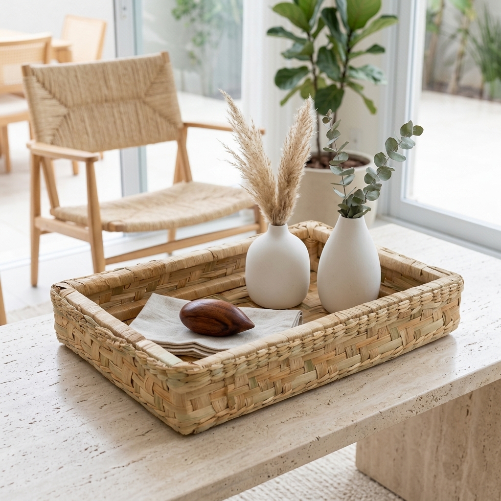 Bandeja Retangular em Taboa Natural 40x30x15 Cm