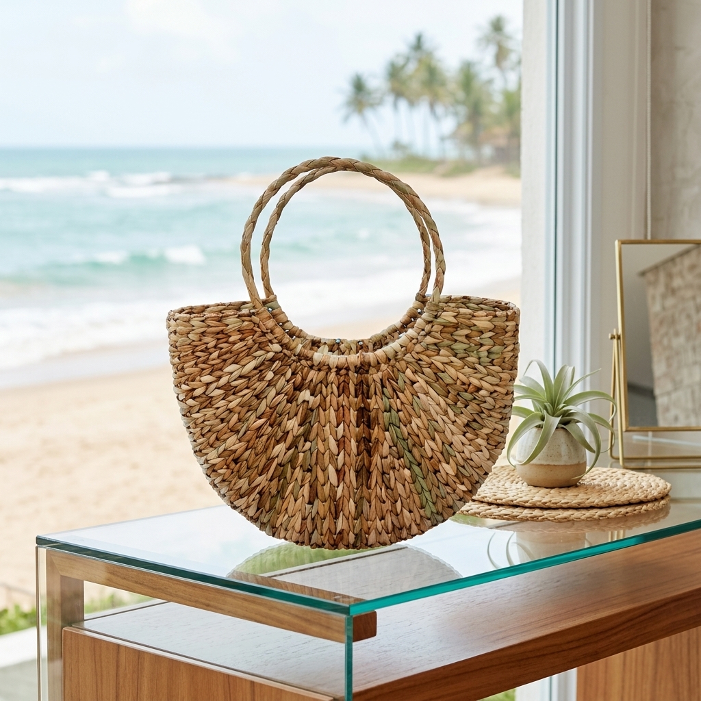 Bolsa Meia Lua de Taboa Natural 33x08x23 Cm