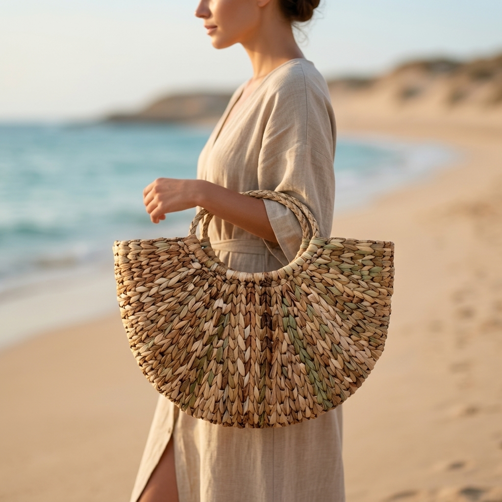 Bolsa Meia Lua de Taboa Natural 33x08x23 Cm em ambiente