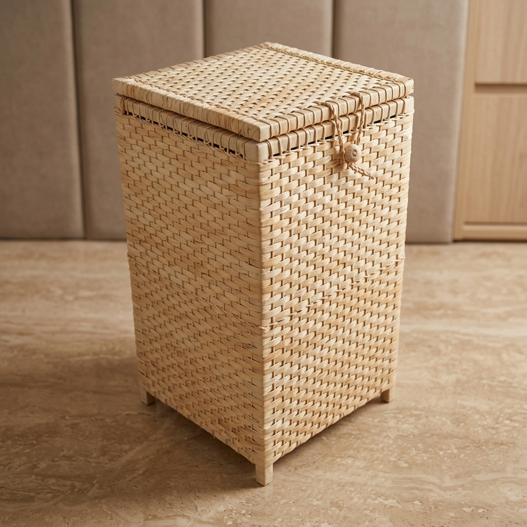 Cesto de Roupas em Palha de Milho 30x30x60 Cm em ambiente