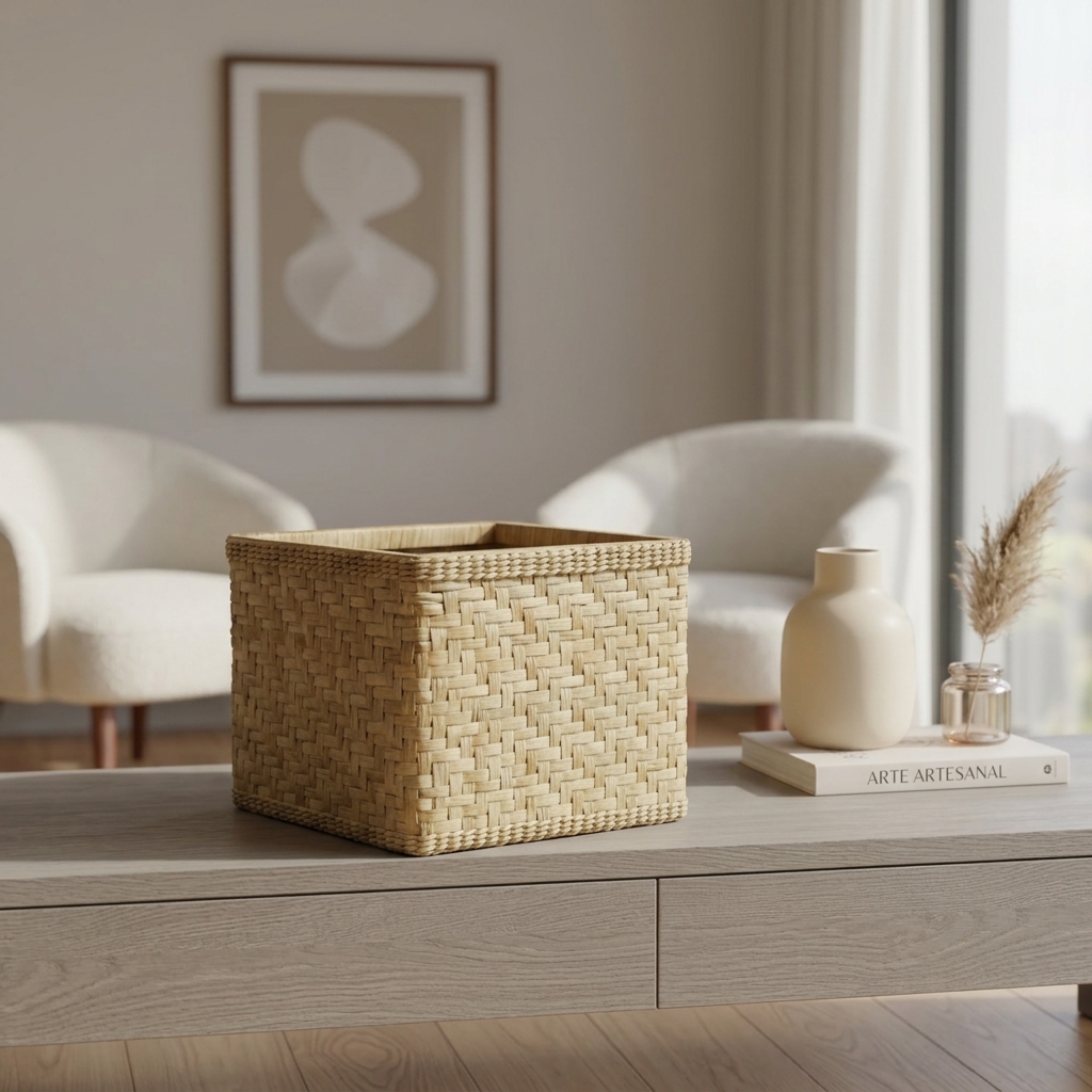 Cesto Caixote de Taboa Natural 40 x 40 x 30 cm em ambiente