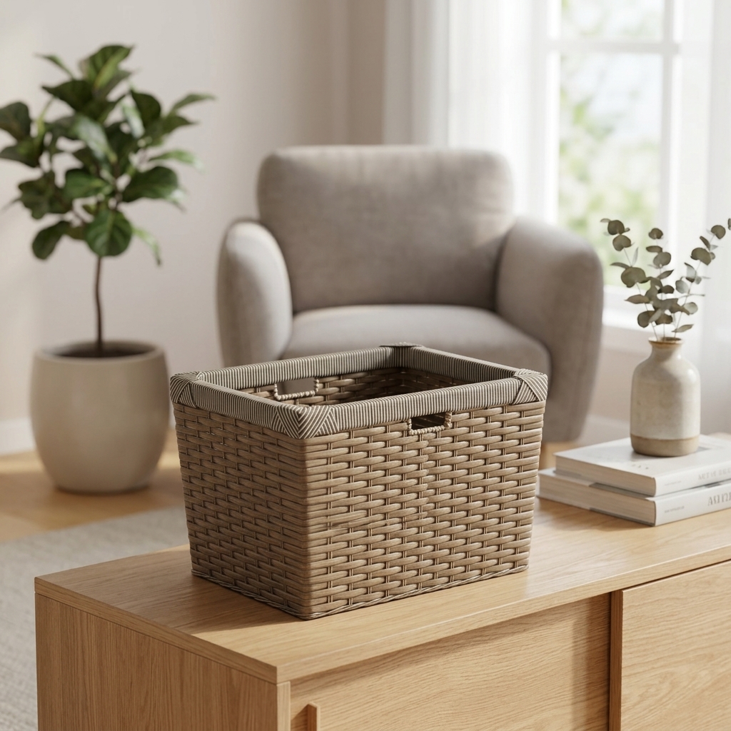 Gaveta Organizadora Vime Sintético Cappuccino 45x30x25 Cm em ambiente