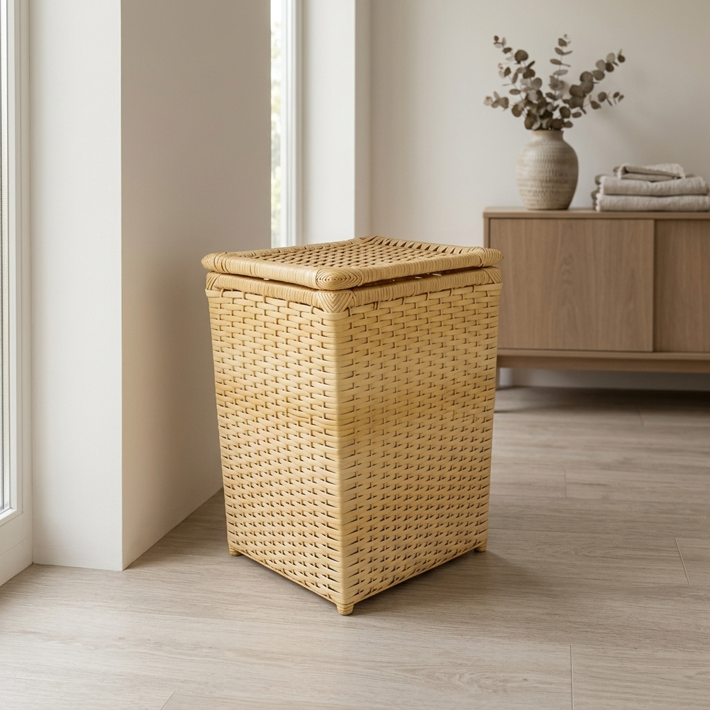 Cesto de Roupa Vime Sintético Bananeira 40x40x70 Cm em ambiente