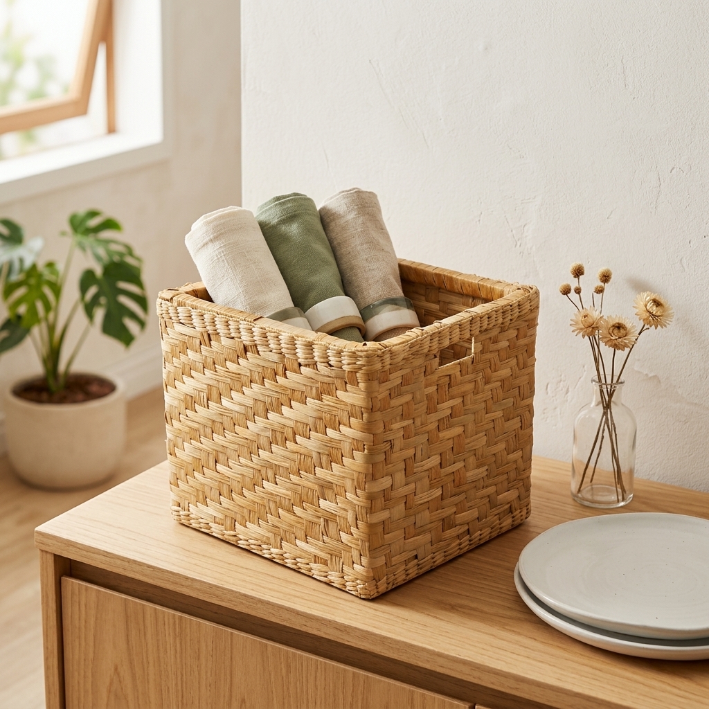 Cesto Organizador em Fibra de Taboa Natural 30x30x20 cm