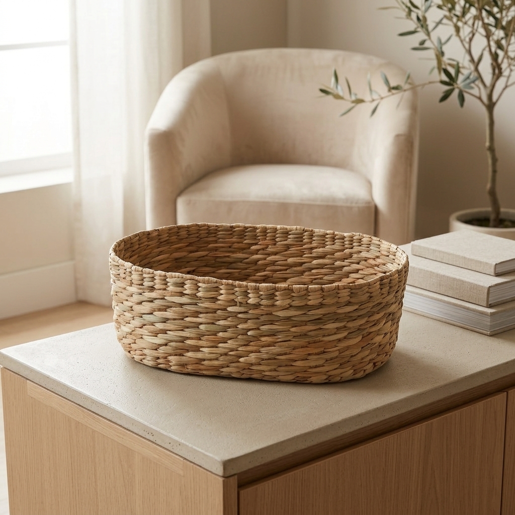 Cesta Organizadora Oval em Taboa Natural 32x20x11 em ambiente
