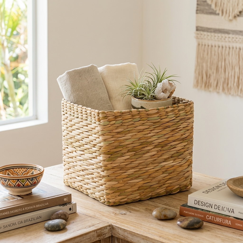 Caixa Cesto Organizador de Taboa Natural 26x26x22 cm