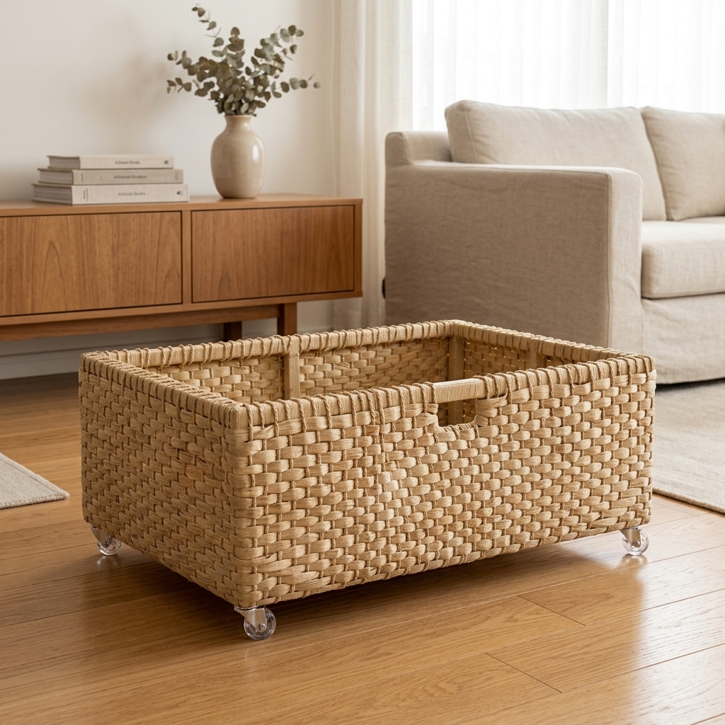 Gaveta Palha de Milho Natural com Rodízios 50x50x20 Cm