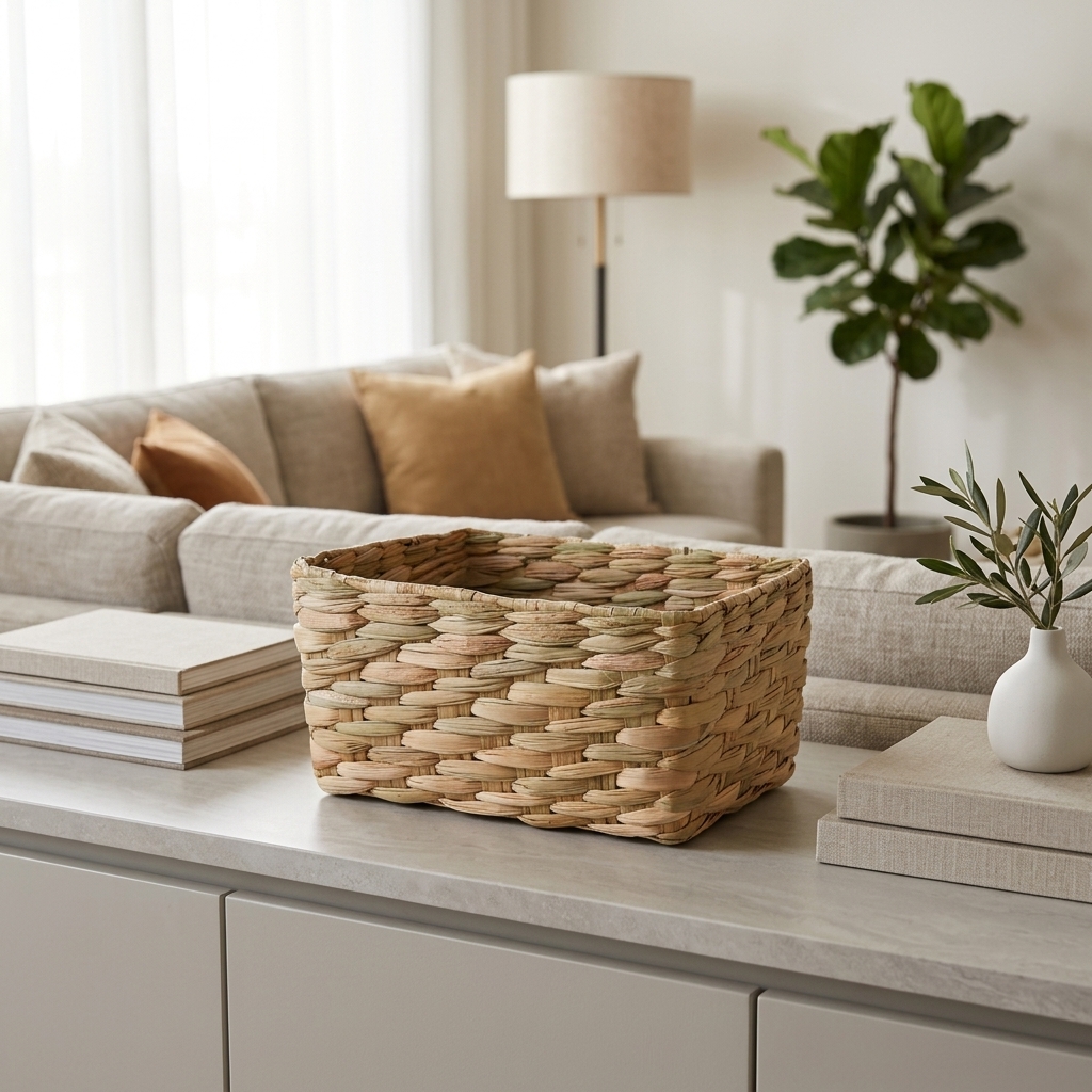 Cesta de Mesa Organizadora em Taboa Natural 20x16x10 em ambiente