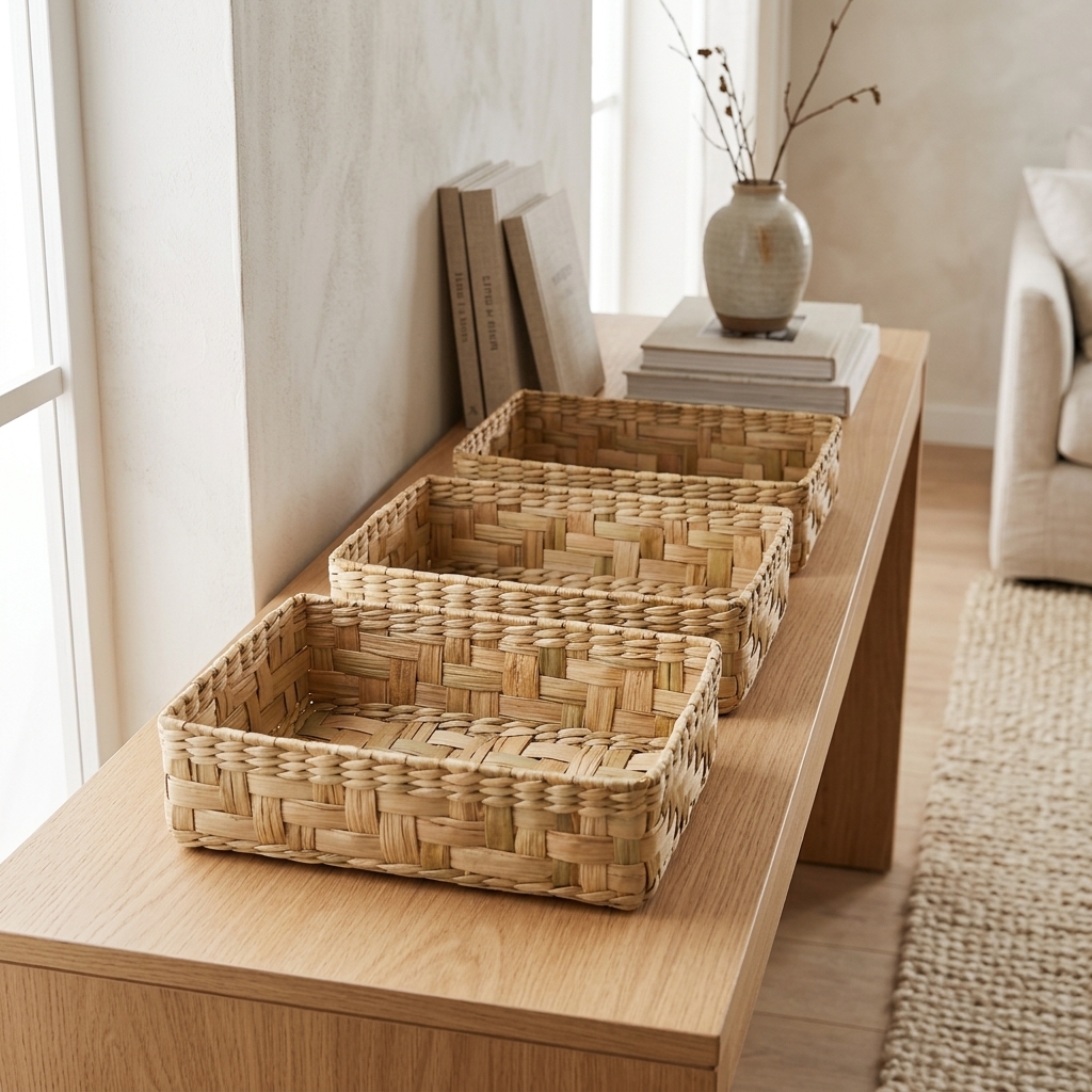 Cesto Organizador de Mesa Taboa Natural 26x15x07 em ambiente