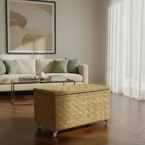 Caixa Organizadora de Taboa Natural com Rodízios 50x35x45