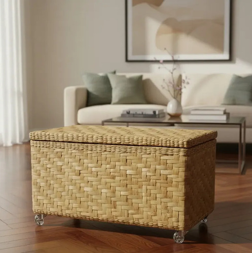 Caixa Organizadora de Taboa Natural com Rodízios 50x35x45 em ambiente