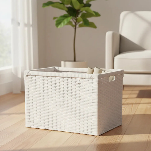 Cesto Caixote Sintético Branco Artesanal 42x32x25 Cm em ambiente