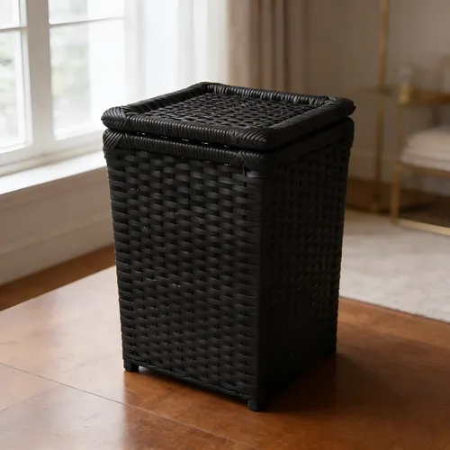 Cesto para Roupas Preto com Tampa 40x40x70 Cm em ambiente