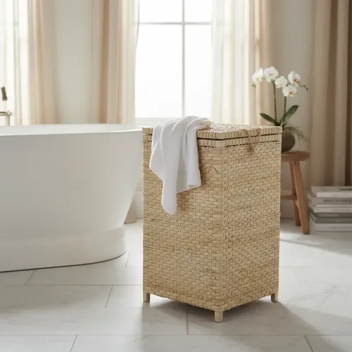 Cesto de Roupa Palha Natural 40x40x60 Cm em ambiente