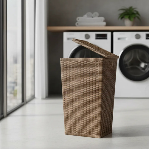 Cesto de Roupa Fibra Sintética Cappuccino 40x20x65 Cm em ambiente