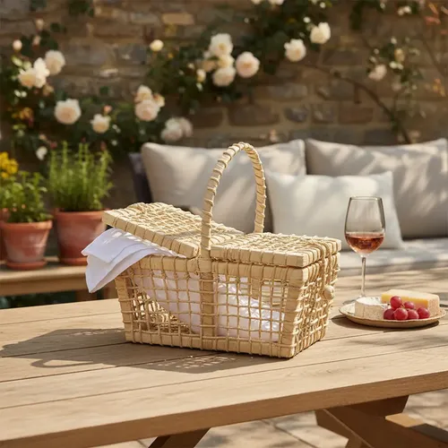 Cesta Piquenique P em Palha de Milho 29x19x14 Cm