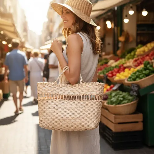Bolsa Sacola Em Palha de Milho Natural 42x13x32 em ambiente