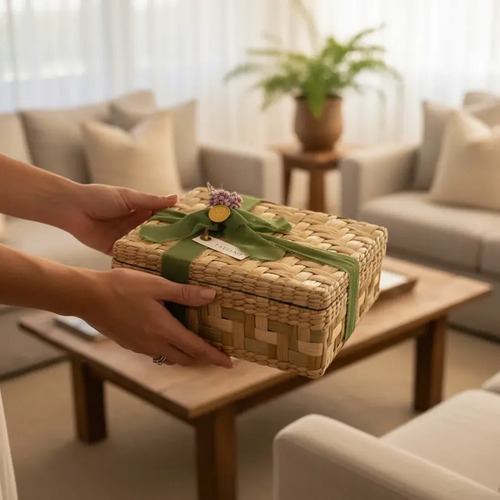 Caixa Multiuso em Taboa Tramada Natural 35x25x15 em ambiente